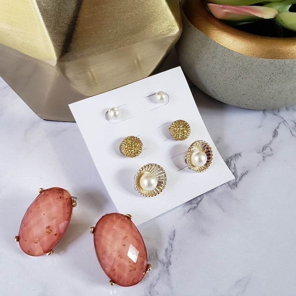 Bundle of four blush post fashion earrings gold tones